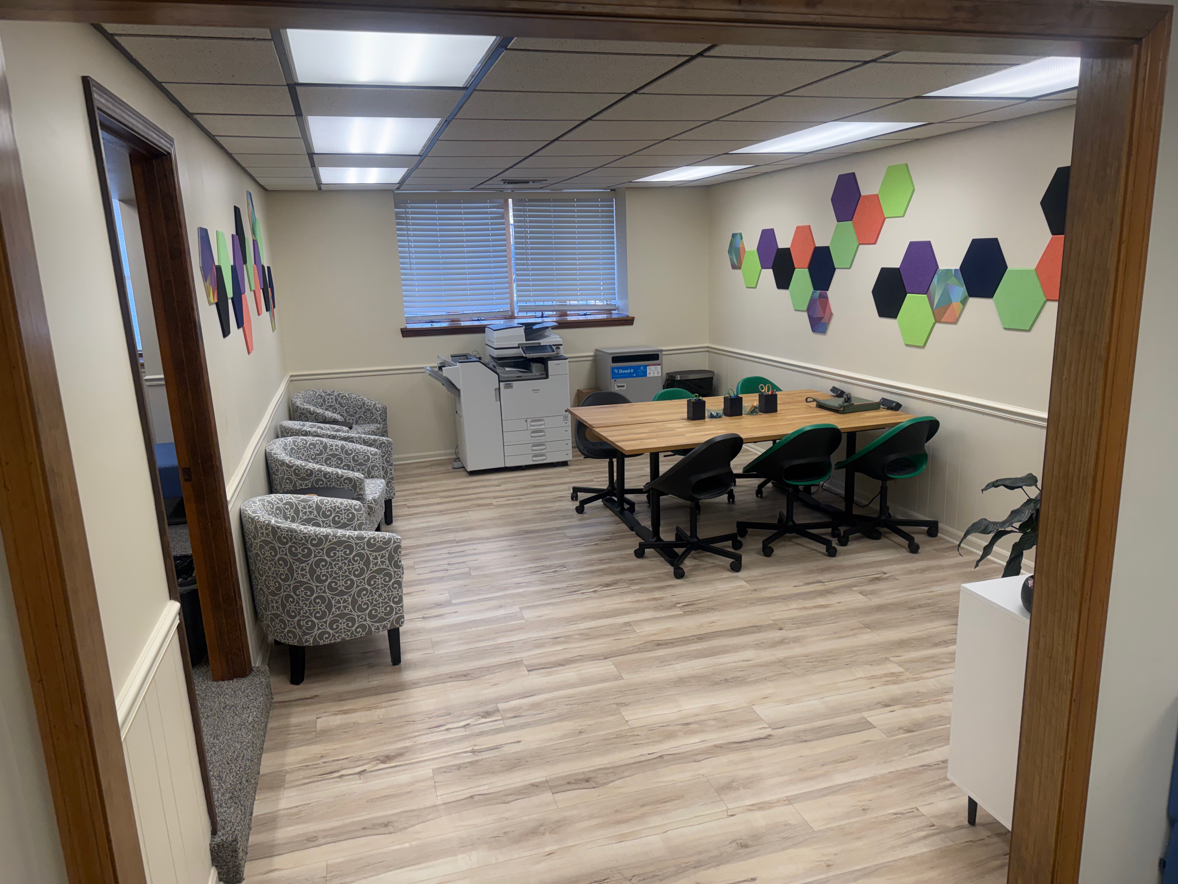 Dedicated work spaces for all members complete with copy/printer, document shredder, and office supplies